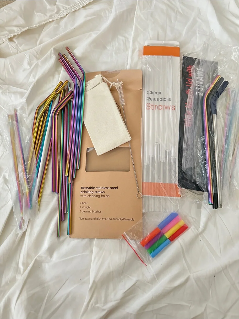 Reusable Rainbow Stainless Steel Drinking Straws - Multi-Color Bundle